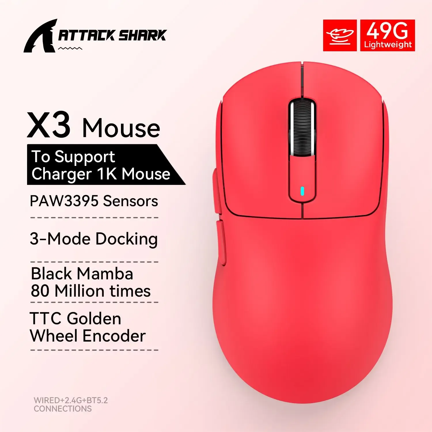 Souris de jeu sans fil légère Macro, connexion Leic-Mode, Attack Shlavabo X3Pro Bery, PAW3395, 26 000 DPI, P1, Xbox, PS, Mac 12