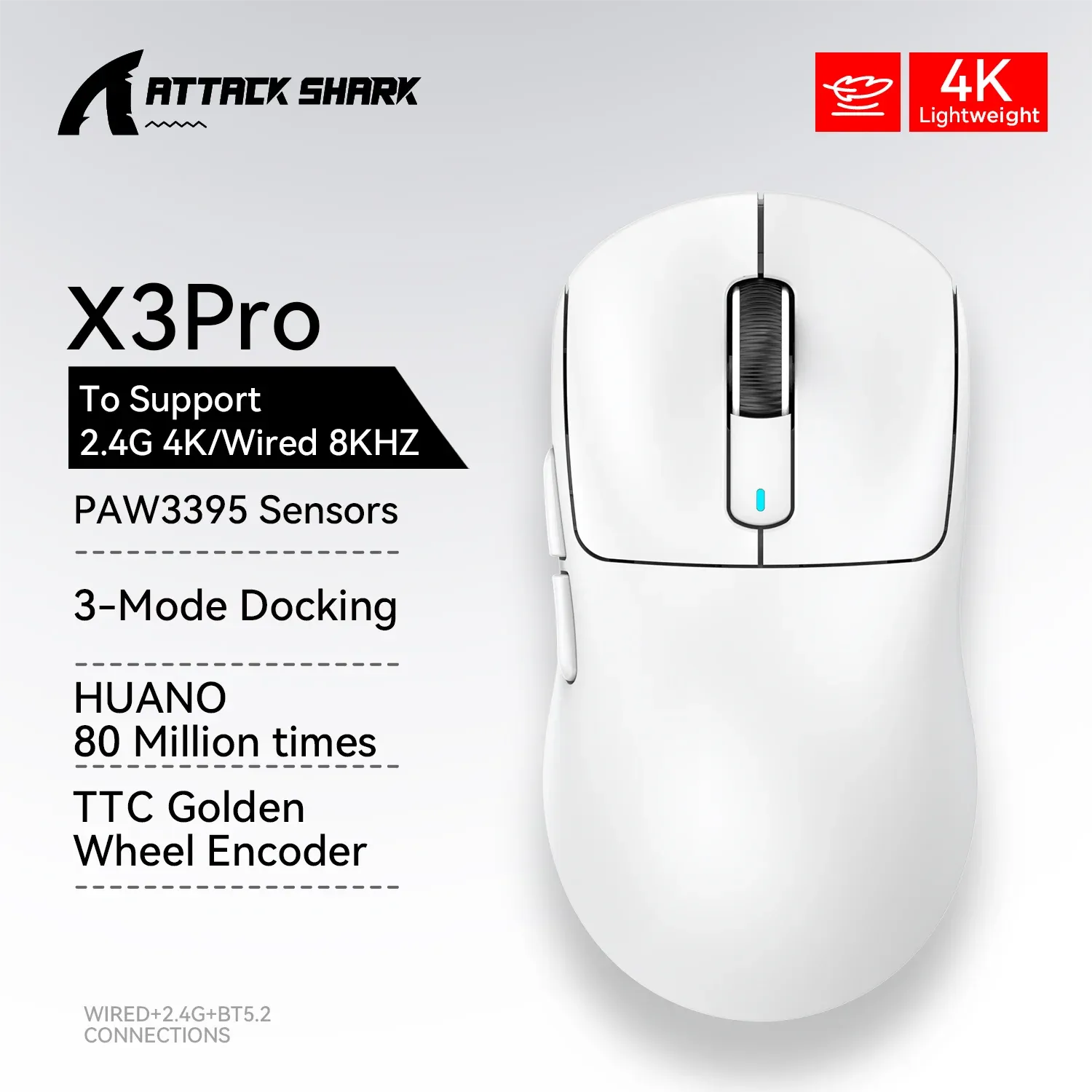 Souris de jeu sans fil légère Macro, connexion Leic-Mode, Attack Shlavabo X3Pro Bery, PAW3395, 26 000 DPI, P1, Xbox, PS, Mac 8
