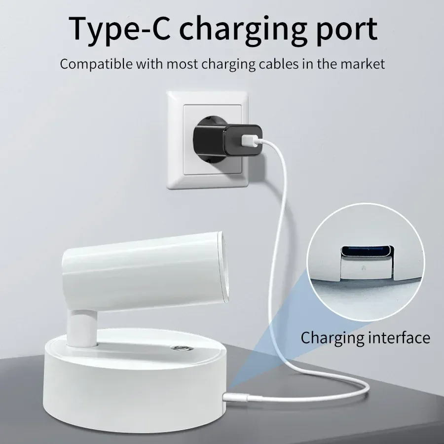 Lampe murale LED rechargeable sans fil à fixation magnétique avec veilleuse tactile et rotation à 360° pour la lecture au chevet 3