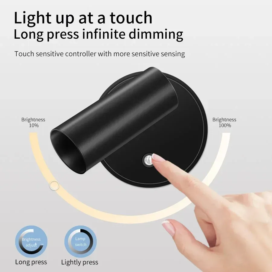 Lampe murale LED rechargeable sans fil à fixation magnétique avec veilleuse tactile et rotation à 360° pour la lecture au chevet 2
