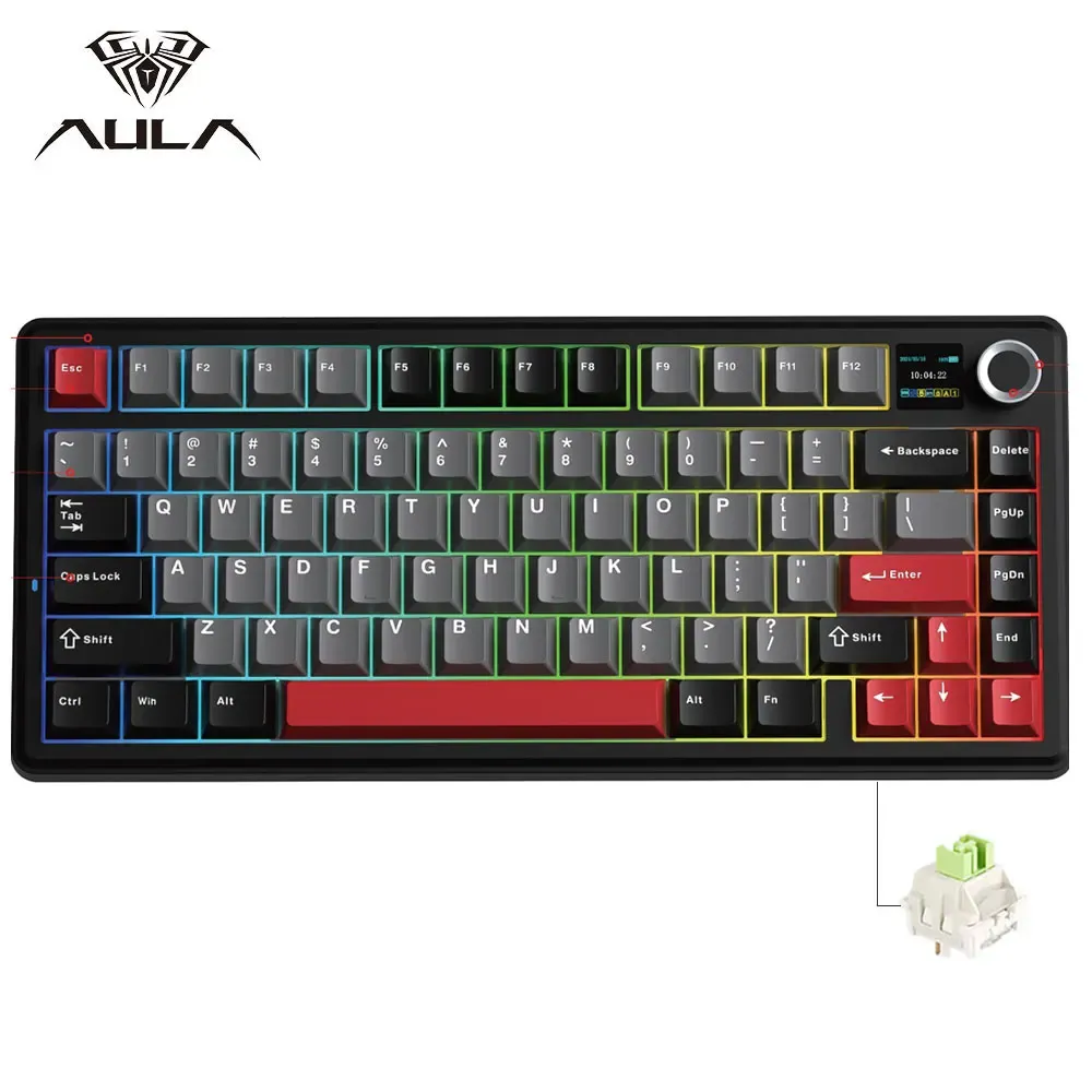 AULA F75 MAX Clavier mécanique de jeu 75 % filaire/Bluetooth/2,4 GHz, clavier e-sport RVB à permutation à chaud avec écran TFT pour PC/Mac 11