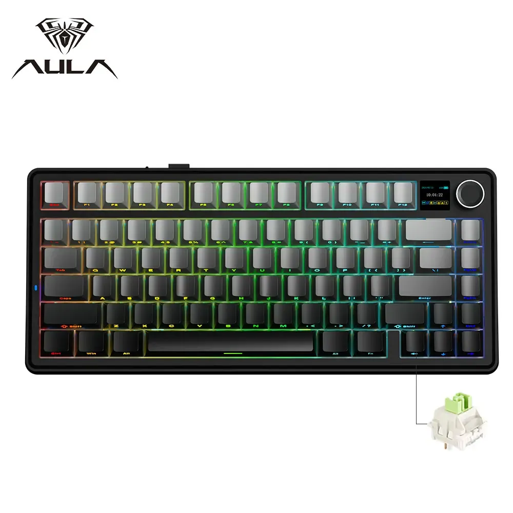 AULA F75 MAX Clavier mécanique de jeu 75 % filaire/Bluetooth/2,4 GHz, clavier e-sport RVB à permutation à chaud avec écran TFT pour PC/Mac 12