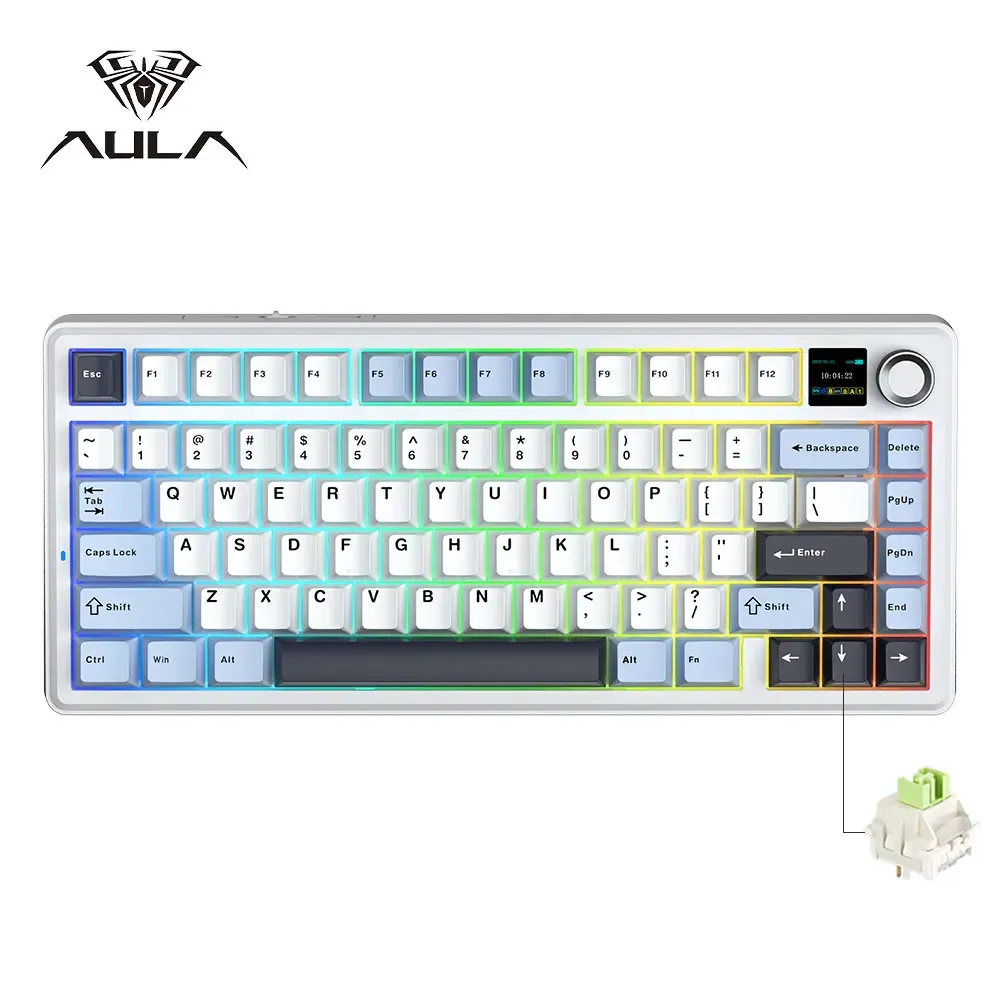 AULA F75 MAX Clavier mécanique de jeu 75 % filaire/Bluetooth/2,4 GHz, clavier e-sport RVB à permutation à chaud avec écran TFT pour PC/Mac 7