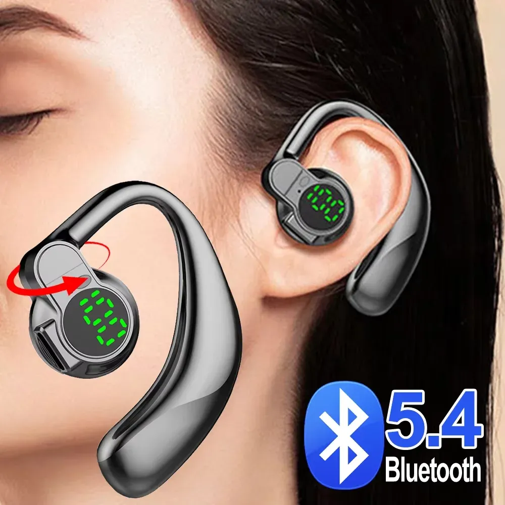 Écouteurs Bluetooth 5.4 rotatifs à 360°, écouteurs mono sans fil avec microphone, crochets d'oreille, suppression du bruit et modèle de sport 1