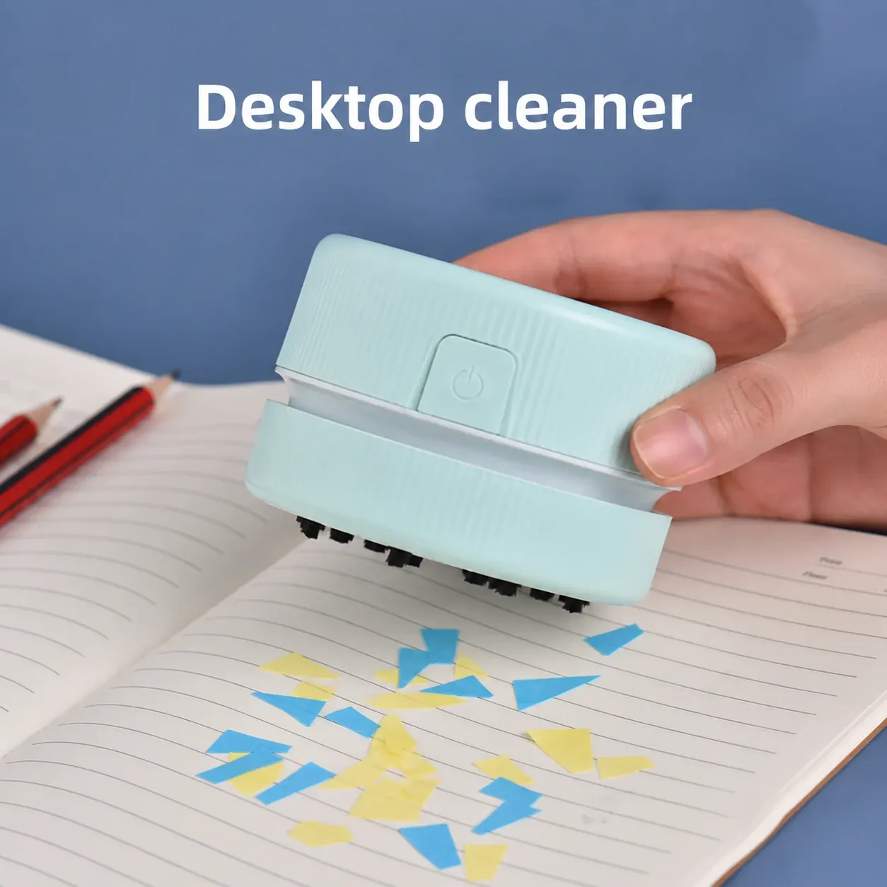 Mini aspirateur de bureau, nettoyeur portable pour miettes, papiers et débris de gomme, à batterie rechargeable avec brosse, coloris macaron mignon - Image 1