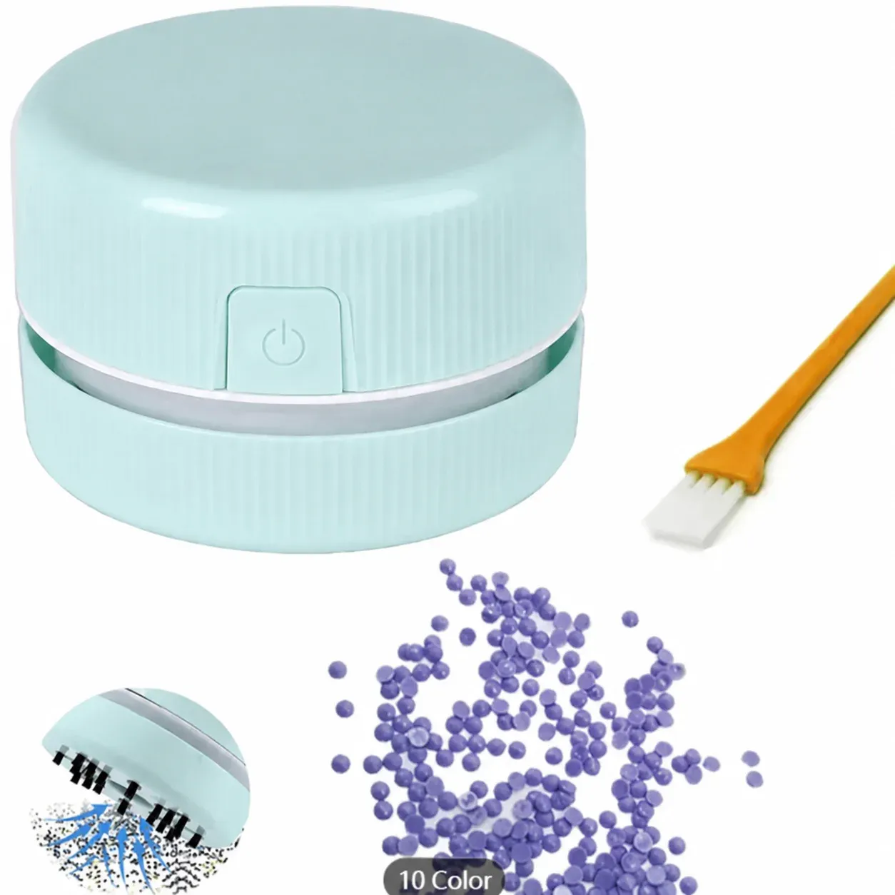 Mini aspirateur de bureau, nettoyeur portable pour miettes, papiers et débris de gomme, à batterie rechargeable avec brosse, coloris macaron mignon 2