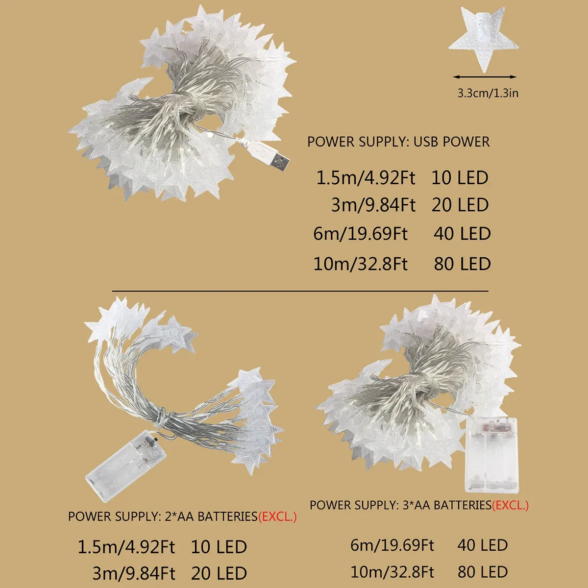Guirlande lumineuse LED étoiles féeriques pour extérieur, décoration de Noël, mariage, fête, terrasse et jardin 2