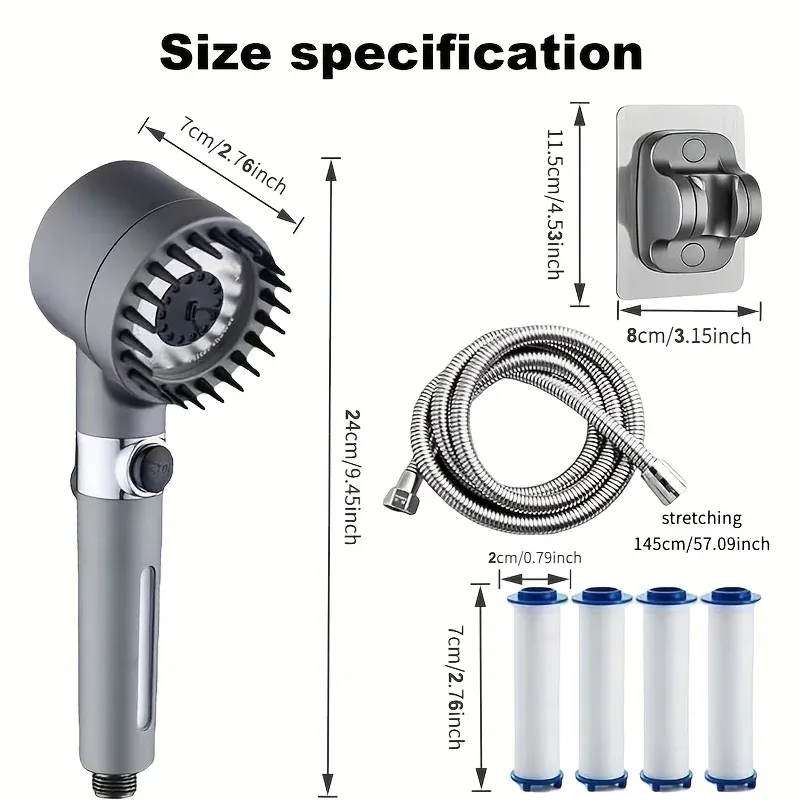 Pomme de douche ionique portable avec filtre, turbocompresseur, plusieurs modes de pulvérisation et interrupteur marche/arrêt intégré 3