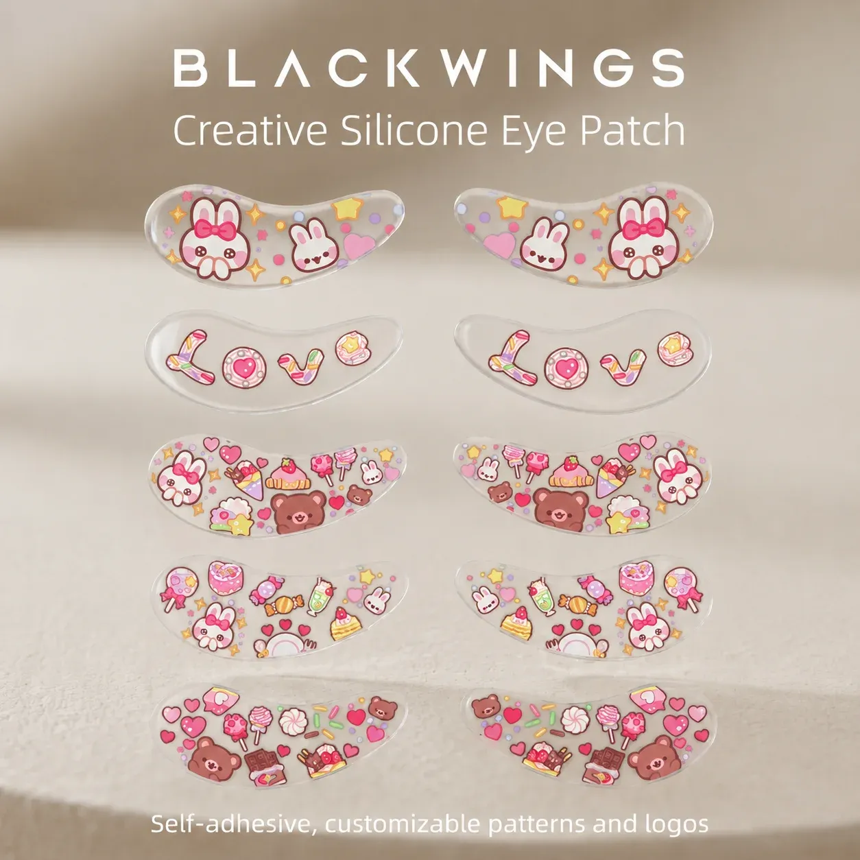 Masque pour les yeux en silicone Blackwings, masque en gel rafraîchissant réutilisable à motif, idéal pour les soins de la peau jour et nuit 3