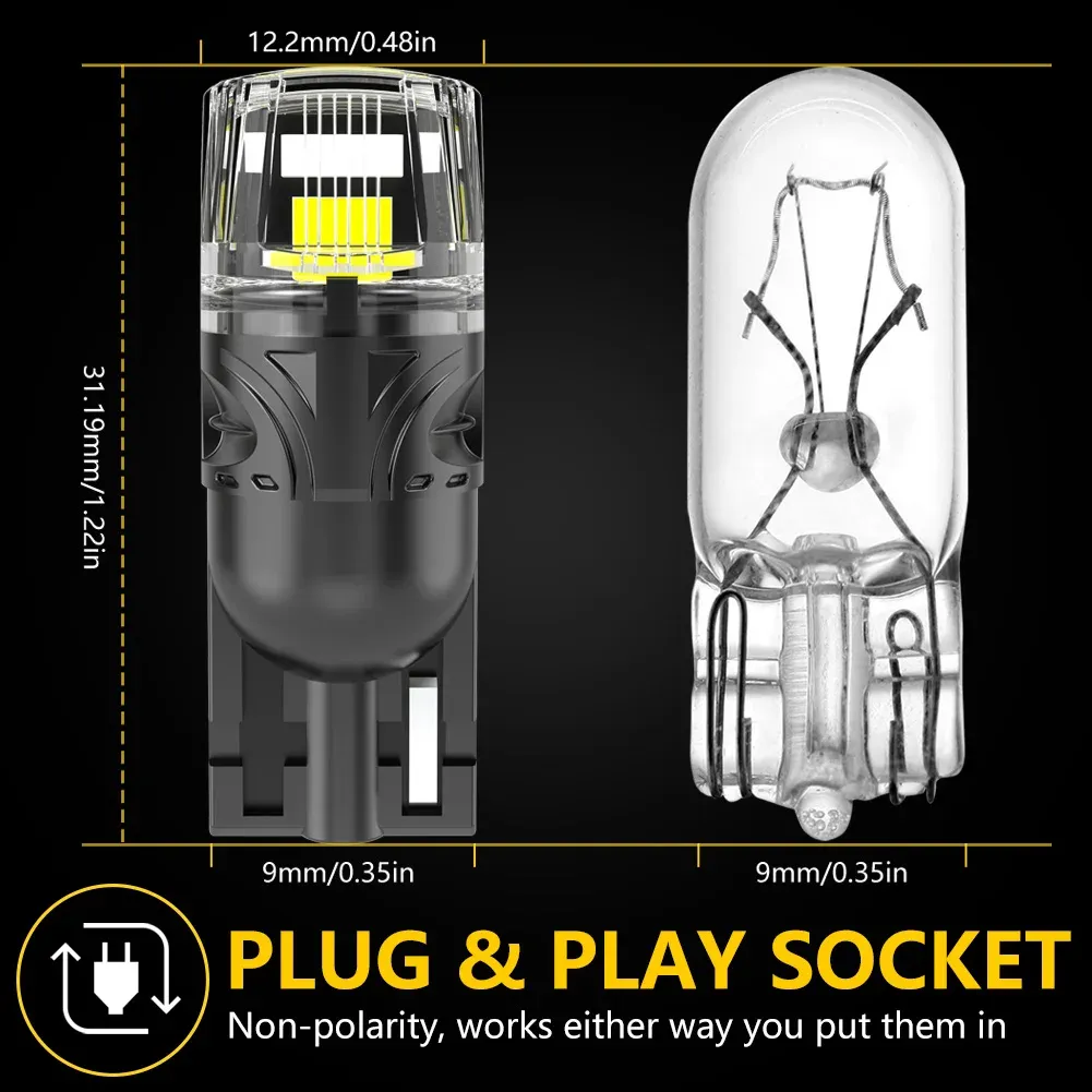 Ampoule LED T10 W5W, détail des diodes