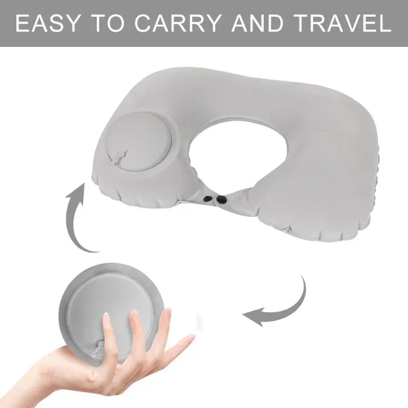 Oreiller de voyage gonflable en forme de U pour l'avion, ultraléger et portable, à gonflage automatique, soutien cervical 2