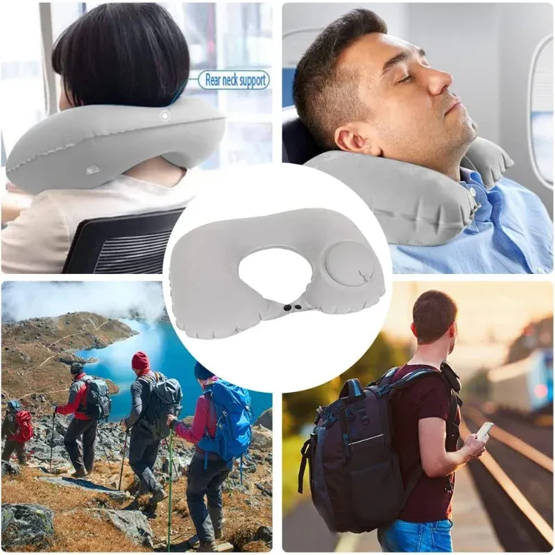 Oreiller de voyage gonflable en forme de U pour l'avion, ultraléger et portable, à gonflage automatique, soutien cervical 6