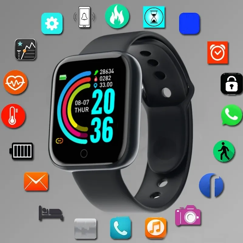 Montre connectée Bluetooth pour homme et femme, montre de sport avec bracelet fitness, lecteur de téléphone connecté, contrôle de la musique, montre numérique