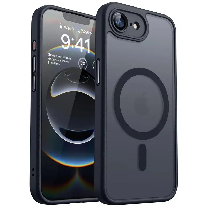 Coque magnétique transparente mate antichoc compatible MagSafe pour iPhone 17, 16E, 16, 15, 14, 13 Pro Max et Plus 12
