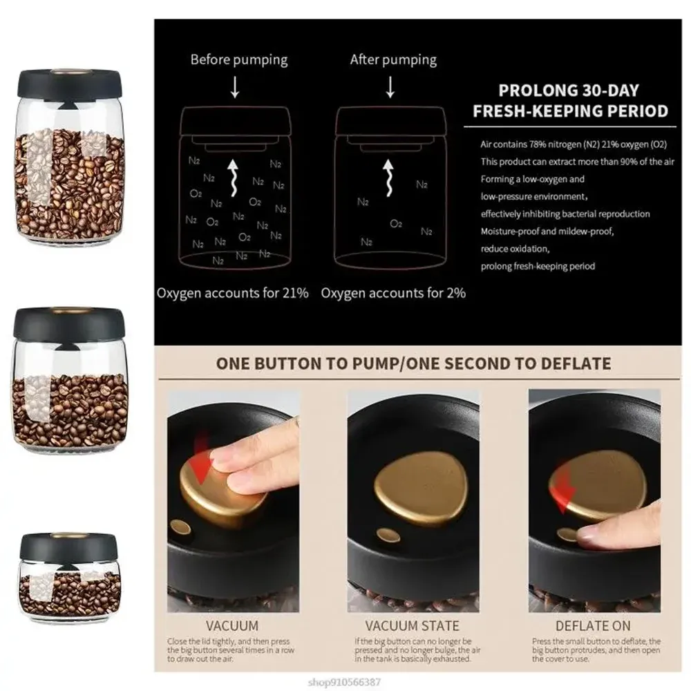 Récipient en verre scellé sous vide pour grains de café et thé, résistant à l'humidité 4