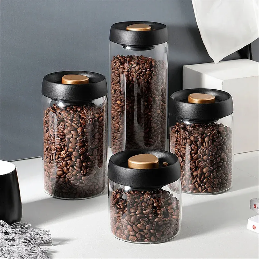 Récipient hermétique en verre pour grains de café et thé