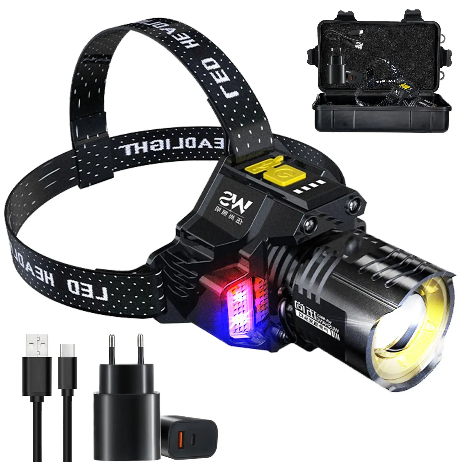 Lampe frontale LED COB rechargeable par USB avec capteur de mouvement et zoom, pour la pêche 9