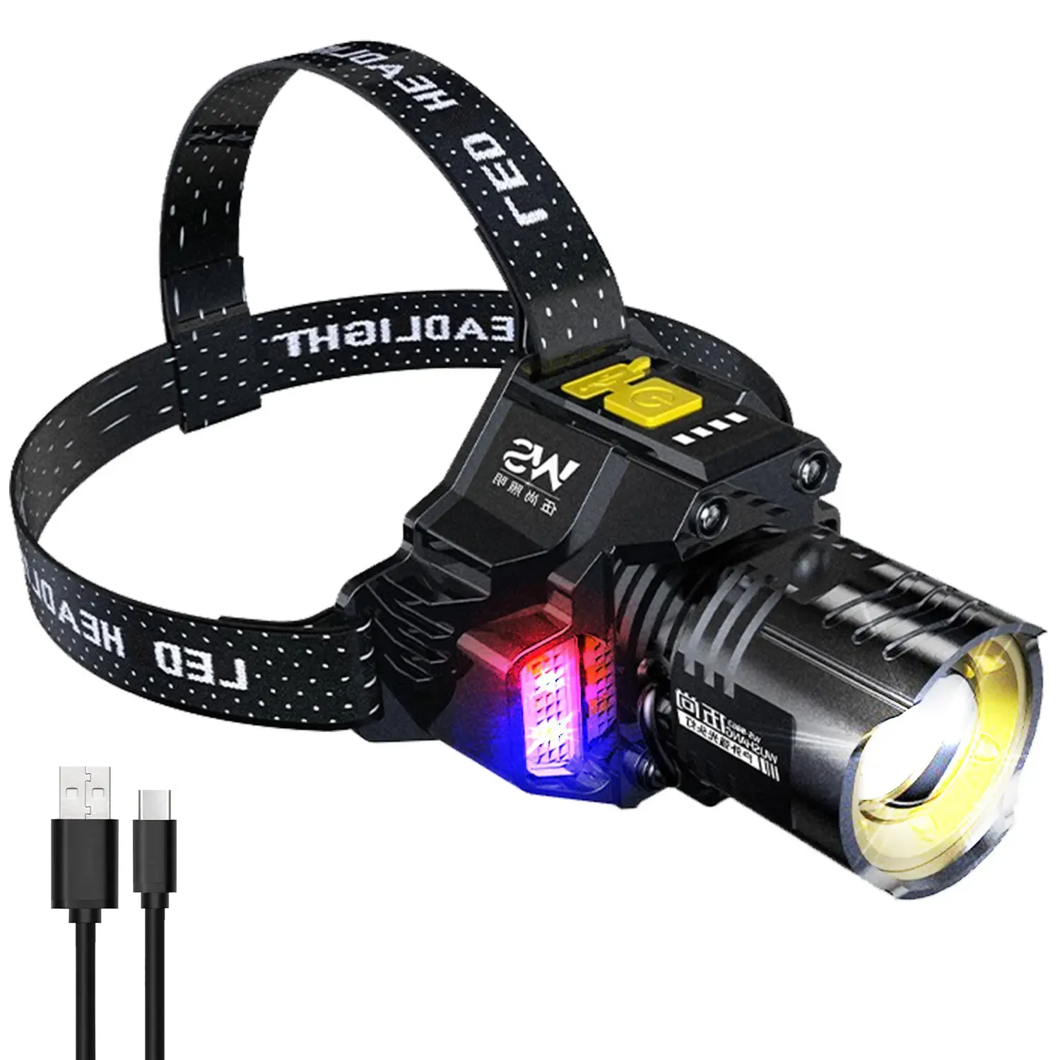 Lampe frontale LED COB rechargeable par USB avec capteur de mouvement et zoom, pour la pêche 7