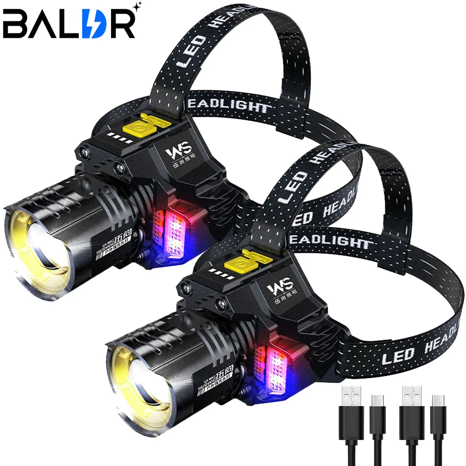Lampe frontale LED COB rechargeable par USB avec capteur de mouvement et zoom, pour la pêche 8