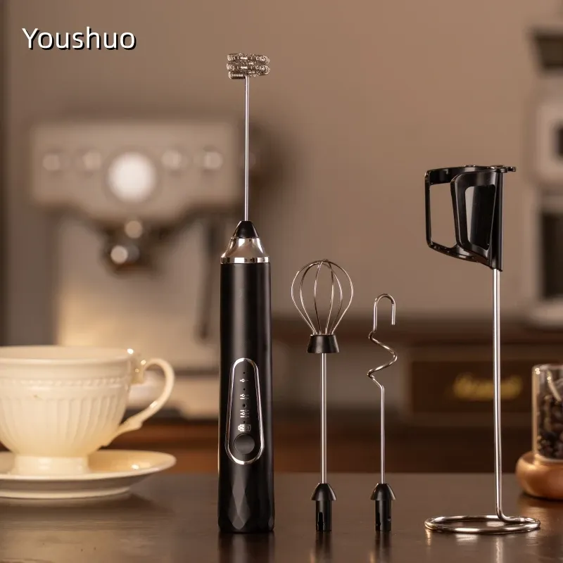 Mousseur à lait électrique sans fil à charge USB-C en acier inoxydable