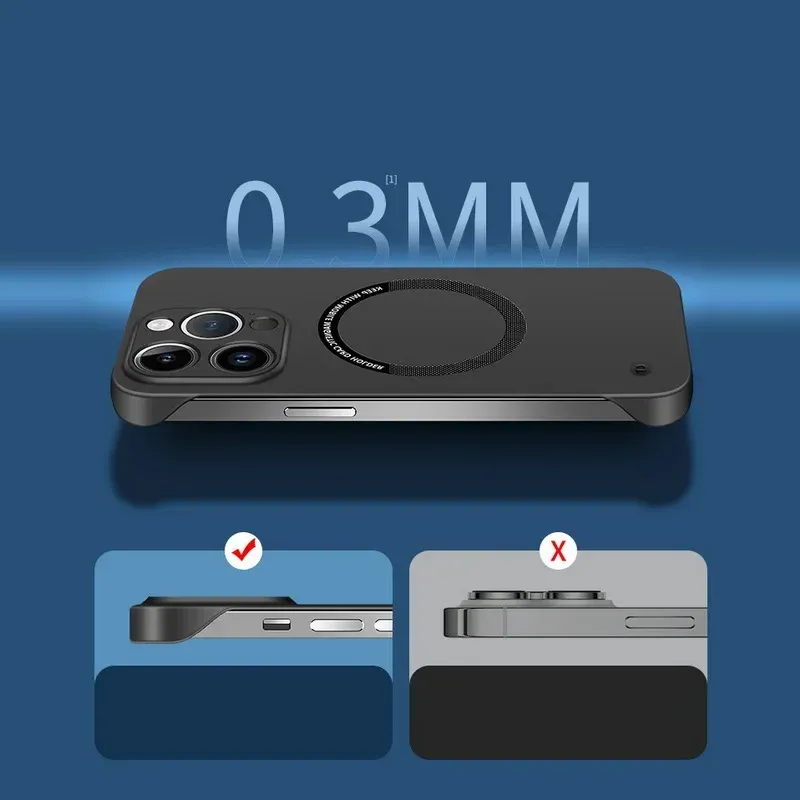 Coque magnétique ultra-fine en PC rigide mat compatible MagSafe pour iPhone 17, 16, 15, 14, 13, Pro Max, Mini, Air et 16e 5
