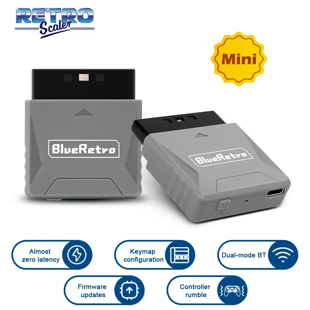 RetroScaler Mini – Adaptateur récepteur BlueRetro pour PS1, PS One et PS2 – Compatible avec manettes sans fil 8BitDo, PS4, PS5 et Xbox Series X|S