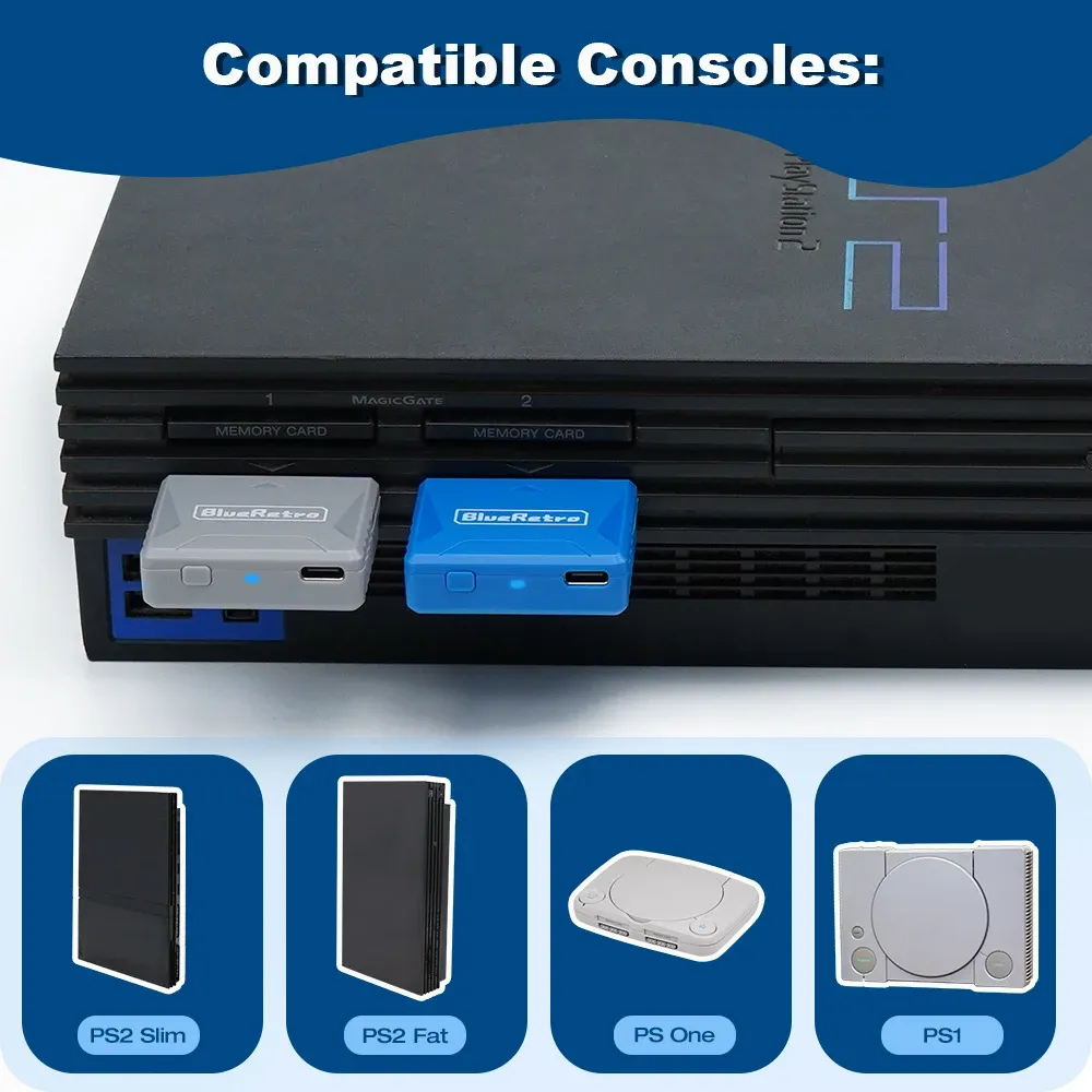 RetroScaler Mini – Adaptateur récepteur BlueRetro pour PS1, PS One et PS2 – Compatible avec manettes sans fil 8BitDo, PS4, PS5 et Xbox Series X|S 4