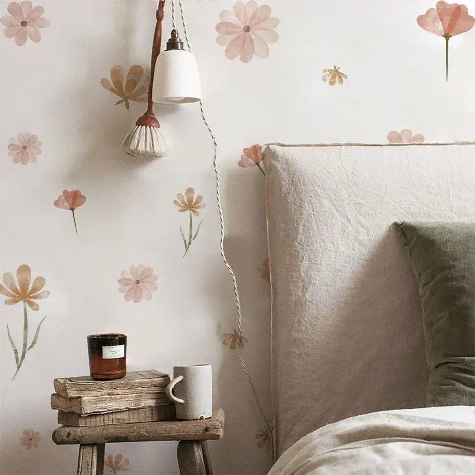 Autocollant mural fleur bohème aquarelle amovible en PVC 3