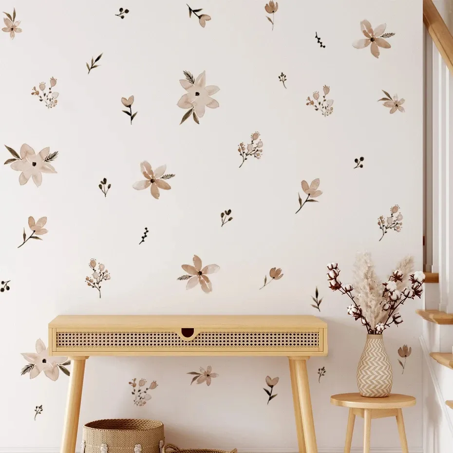 Autocollant mural fleur bohème aquarelle, détail des motifs