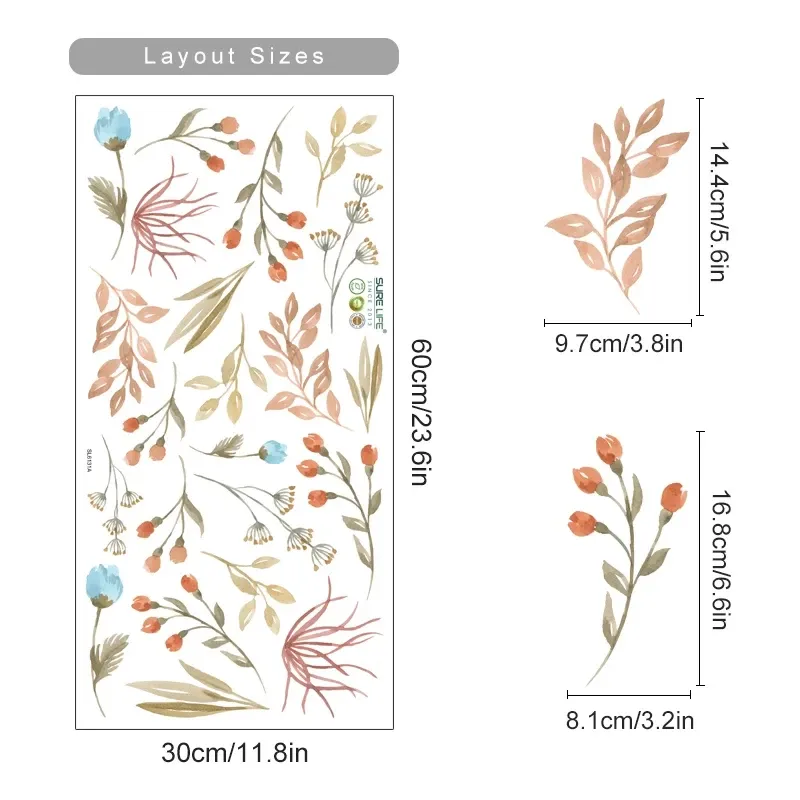 Autocollant mural fleur bohème aquarelle amovible en PVC 8