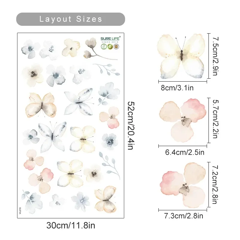 Autocollant mural fleur bohème aquarelle amovible en PVC 14