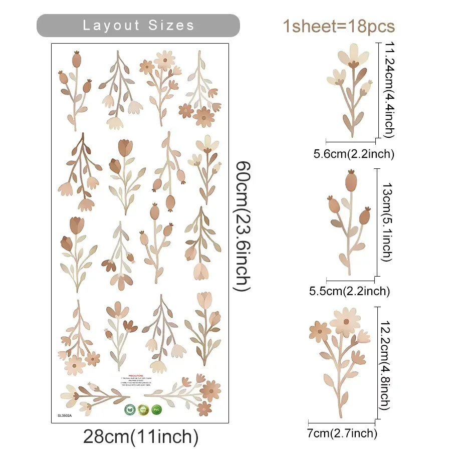 Autocollant mural fleur bohème aquarelle amovible en PVC 13