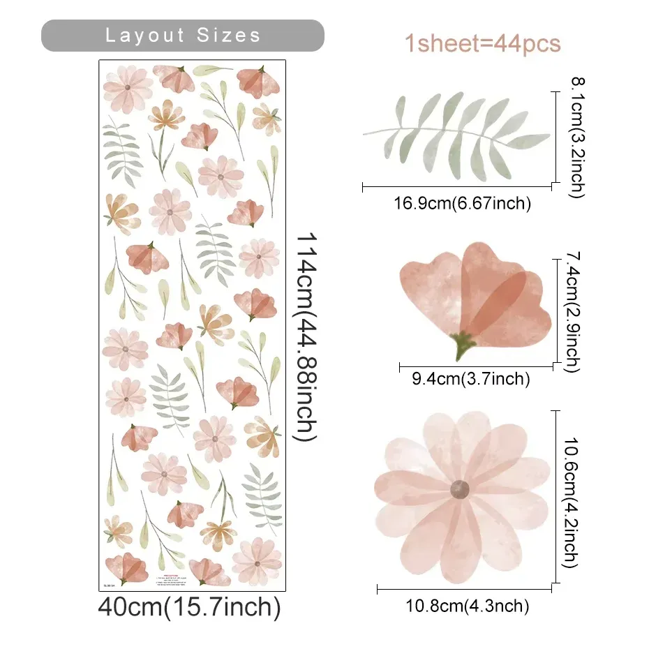 Autocollant mural fleur bohème aquarelle amovible en PVC 11