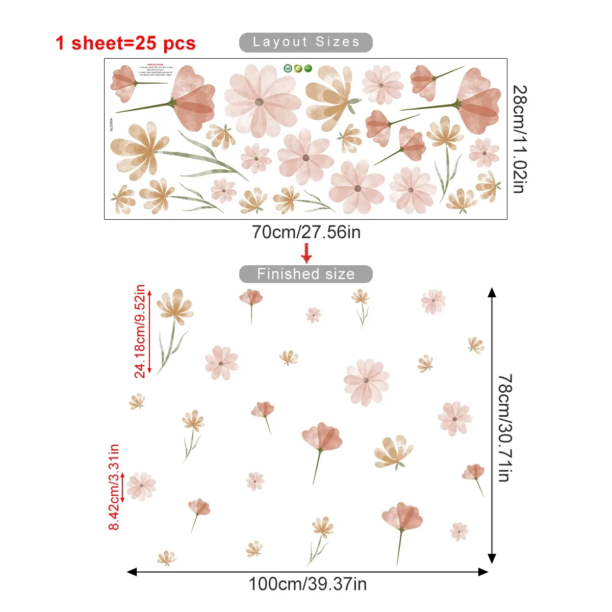 Autocollant mural fleur bohème aquarelle amovible en PVC 16