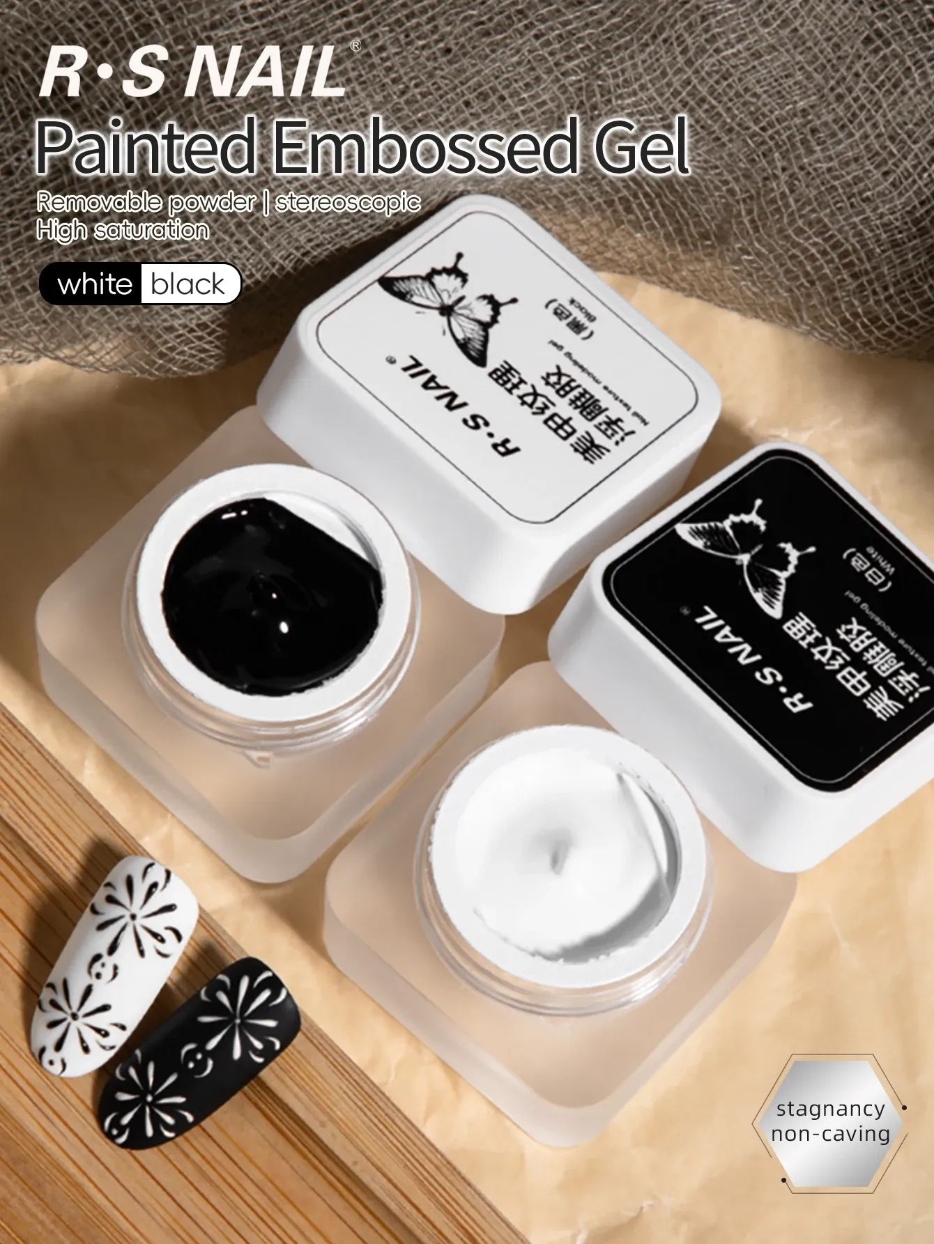 Gel à Ongles Gaufré Noir et Blanc, Peinture 3D, Plâtre d'Art, Outil de Manucure DIY, 5 g - Image 1