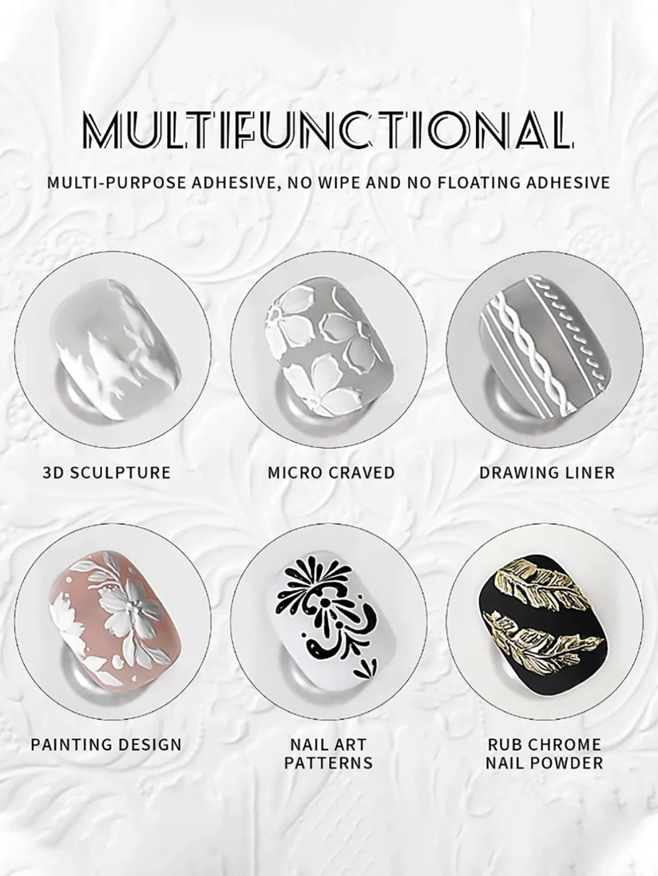 Gel à Ongles Gaufré Noir et Blanc, Peinture 3D, Plâtre d'Art, Outil de Manucure DIY, 5 g 3