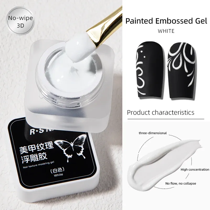 Gel à Ongles Gaufré Noir et Blanc, Peinture 3D, Plâtre d'Art, Outil de Manucure DIY, 5 g 8