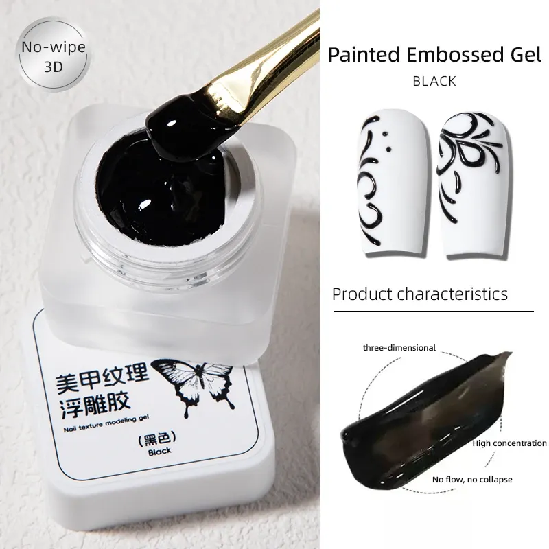 Gel à Ongles Gaufré Noir et Blanc, Peinture 3D, Plâtre d'Art, Outil de Manucure DIY, 5 g 9