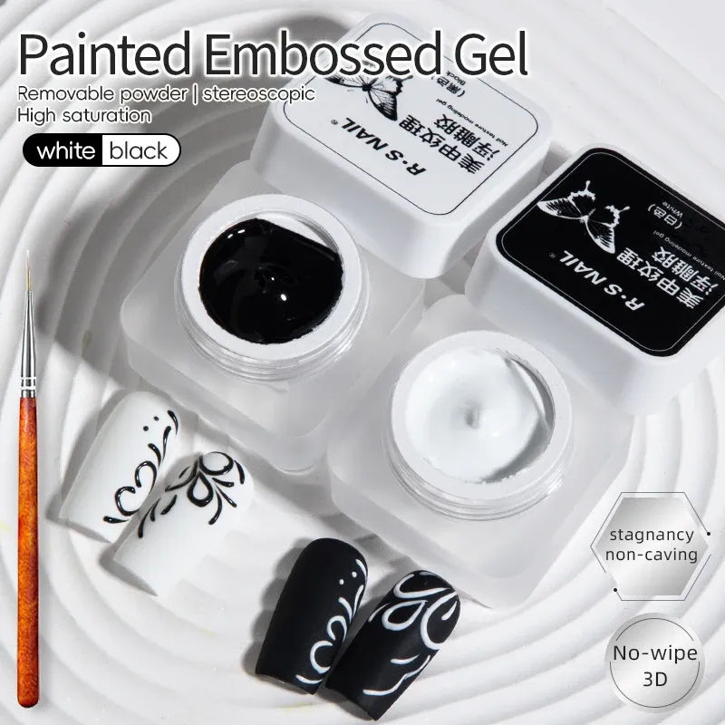 Gel à Ongles Gaufré Noir et Blanc, Peinture 3D, Plâtre d'Art, Outil de Manucure DIY, 5 g 7