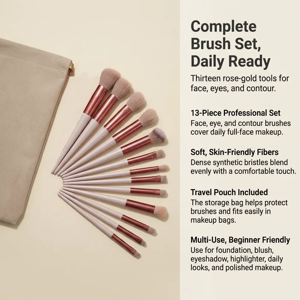 Ensemble de 13 pinceaux de maquillage doux avec trousse de rangement 2