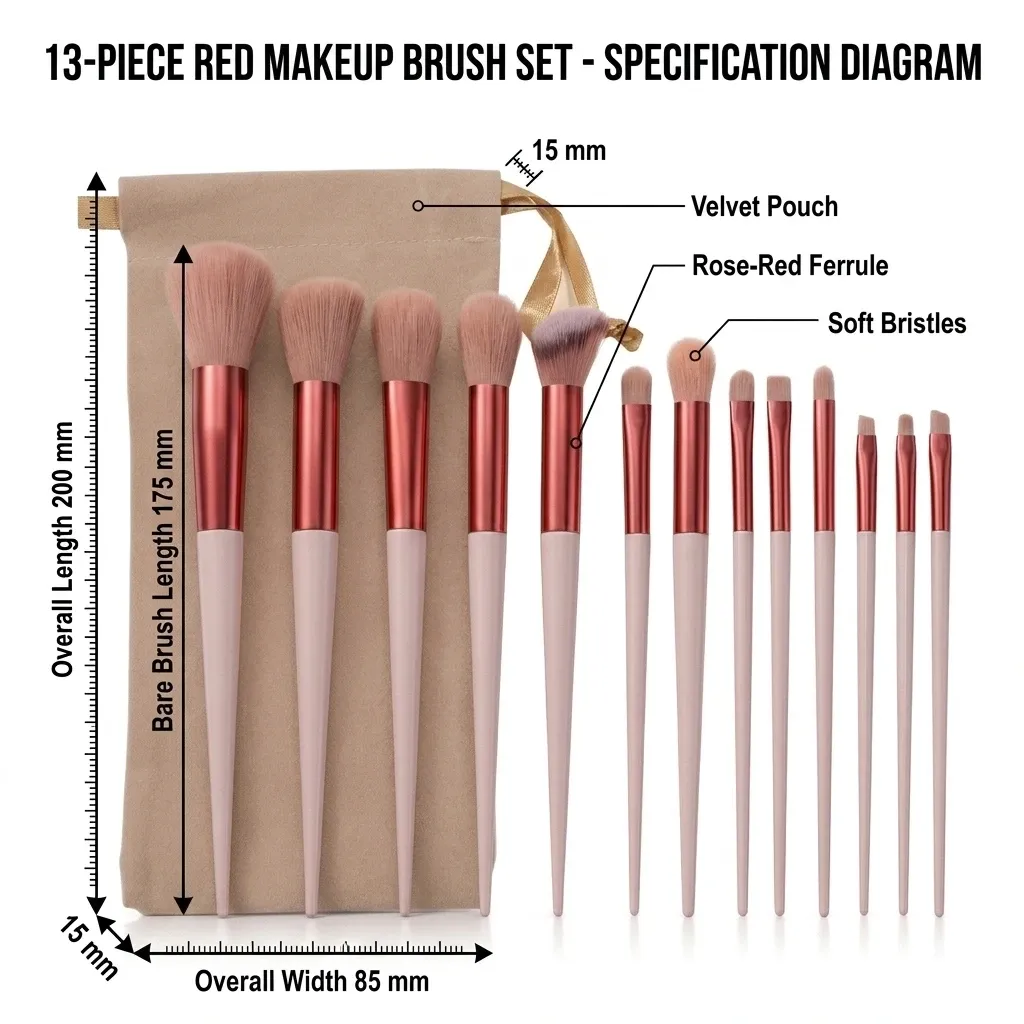 Ensemble de 13 pinceaux de maquillage doux avec trousse de rangement 6