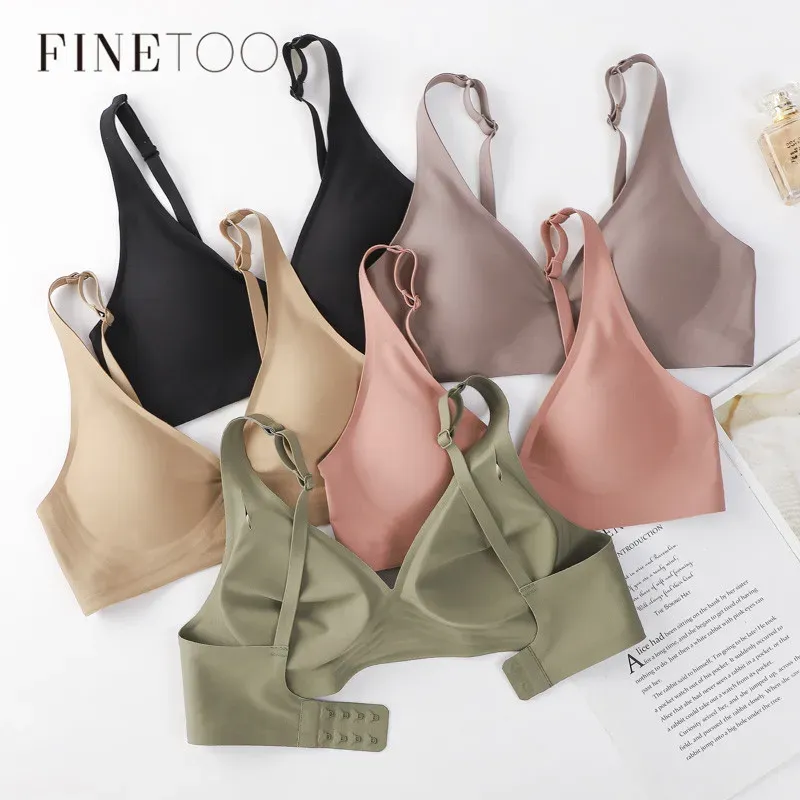 FINETOO Soutien-gorge souple sans couture pour femme, col en V profond, rembourré - Image 1