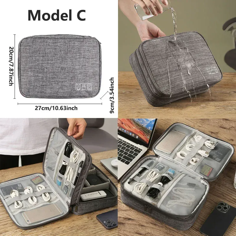 Pochette de rangement portable et étanche pour câbles et accessoires électroniques de voyage 4