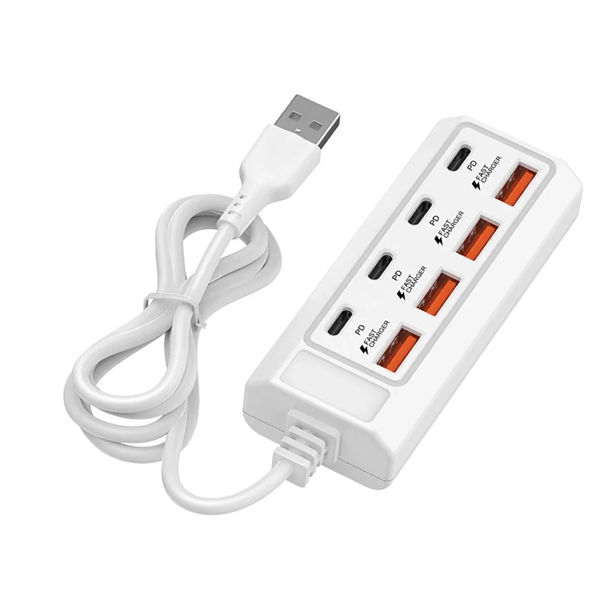 Hub USB de charge rapide 8 ports avec 4 ports USB et 4 ports PD, charge rapide 25 W, compatible ordinateurs 7