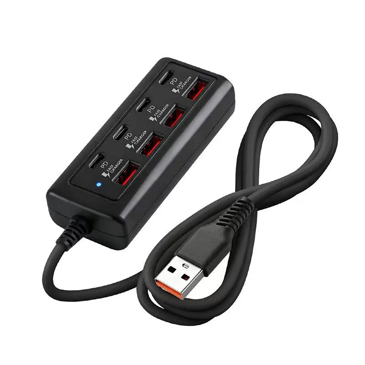 Hub USB de charge rapide 8 ports avec 4 ports USB et 4 ports PD, charge rapide 25 W, compatible ordinateurs 8