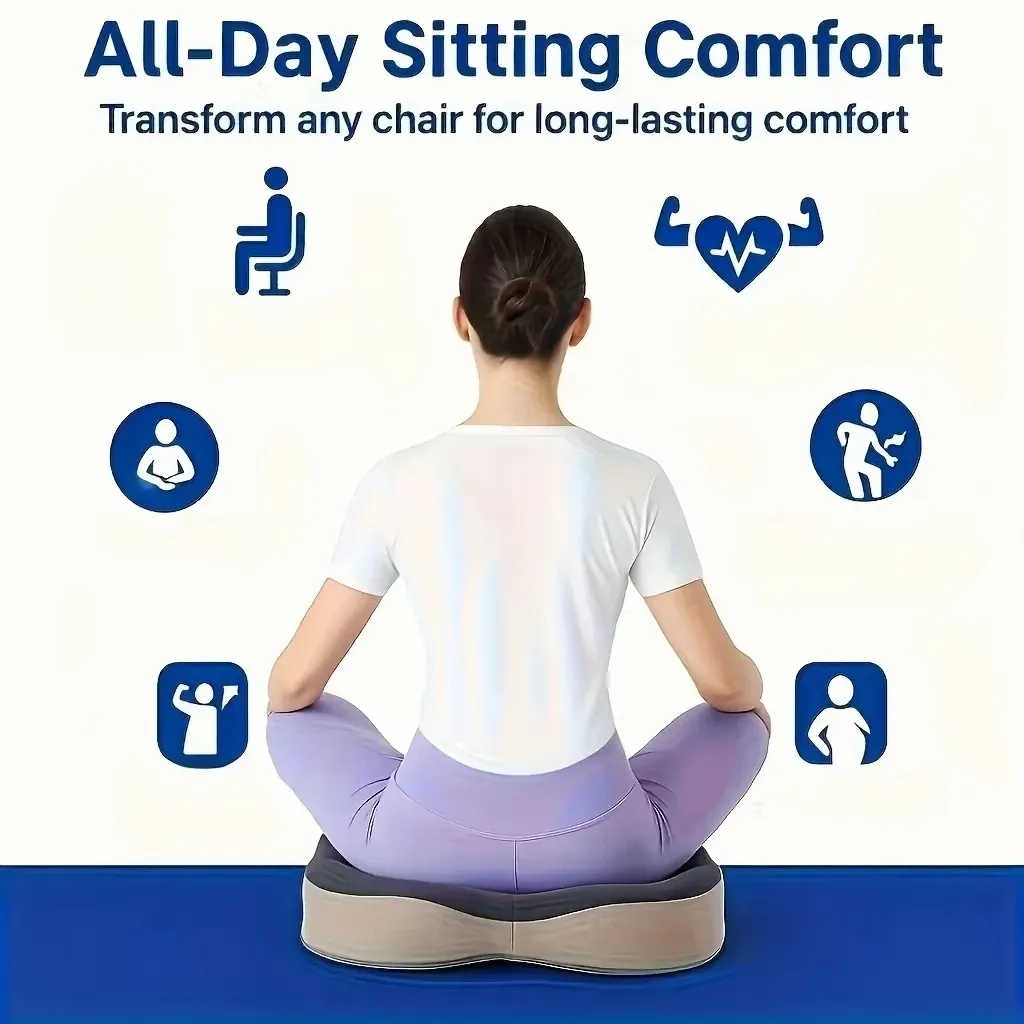 Coussin d'assise en mousse à mémoire de forme pour coccyx et sciatique, soulagement des douleurs dorsales, chaise de bureau et siège auto, mousse orthopédique antidérapante 3