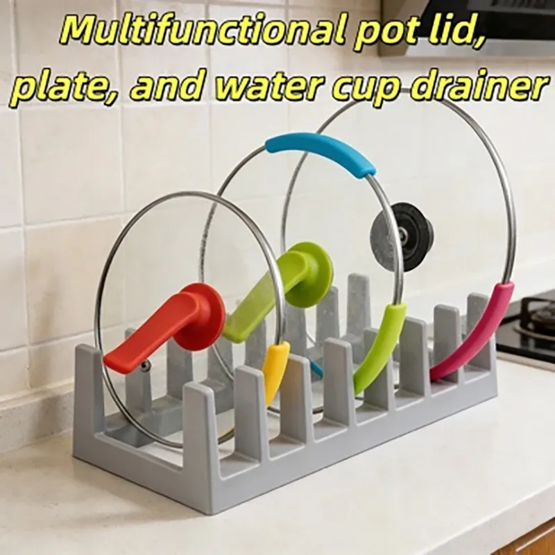 Support de rangement multifonctionnel à plusieurs emplacements pour couvercles de casseroles, planches à découper et vaisselle 6