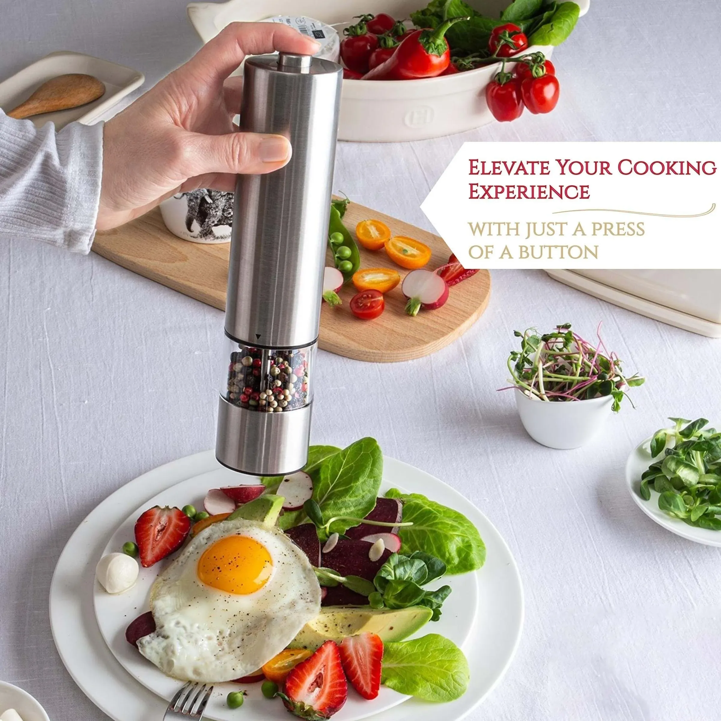 Ensemble moulin à sel et poivre électrique, à une main, en acier inoxydable avec éclairage LED 2