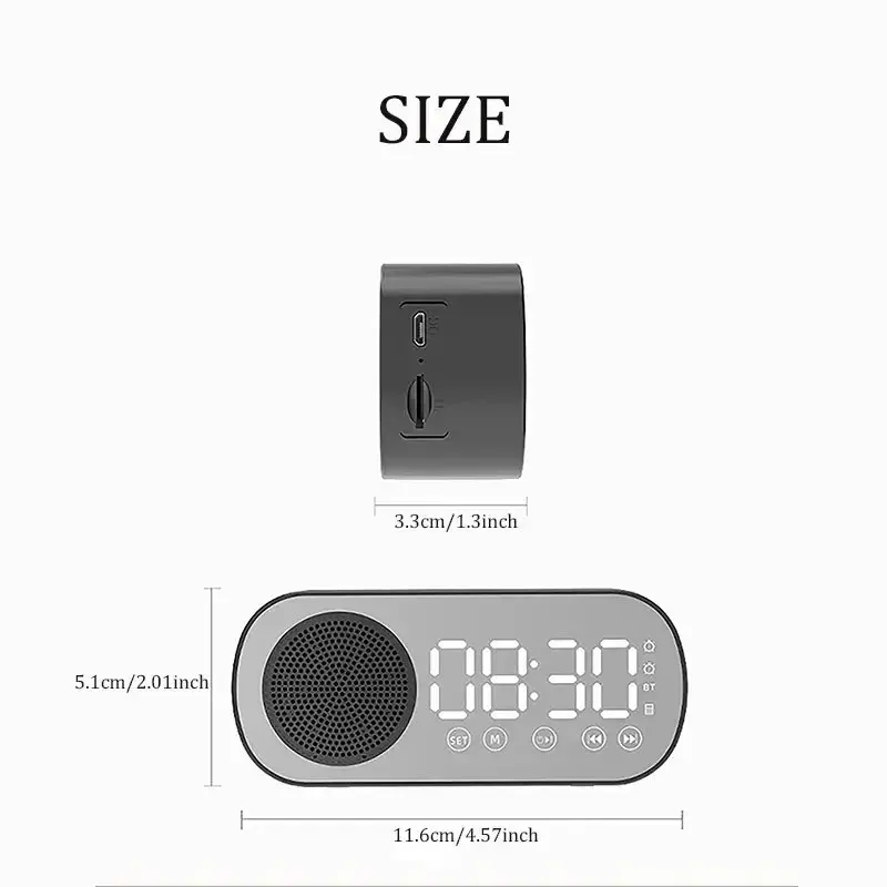 Réveil Bluetooth avec haut-parleur, radio-réveil numérique à affichage LED miroir, réveil puissant pour les gros dormeurs 6