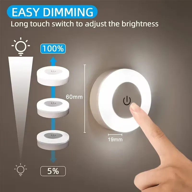 Veilleuse LED tactile rechargeable USB avec fixation magnétique, applique murale portable, éclairage économe en énergie pour chambre et couloir 3